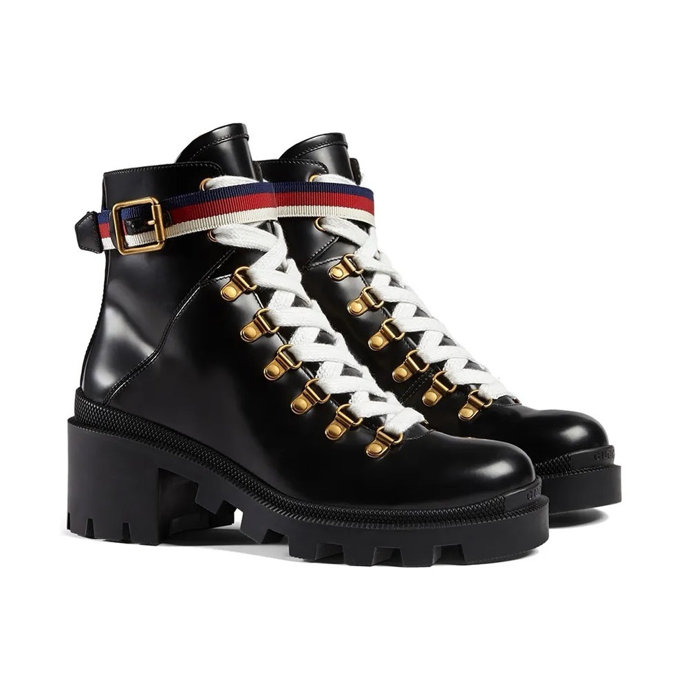 Gucci Leather Ankle Boot w/ Sylvie Web
